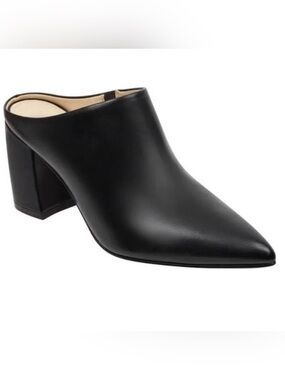 Marc Fisher Black Pointed Leather Mule with Block Heel